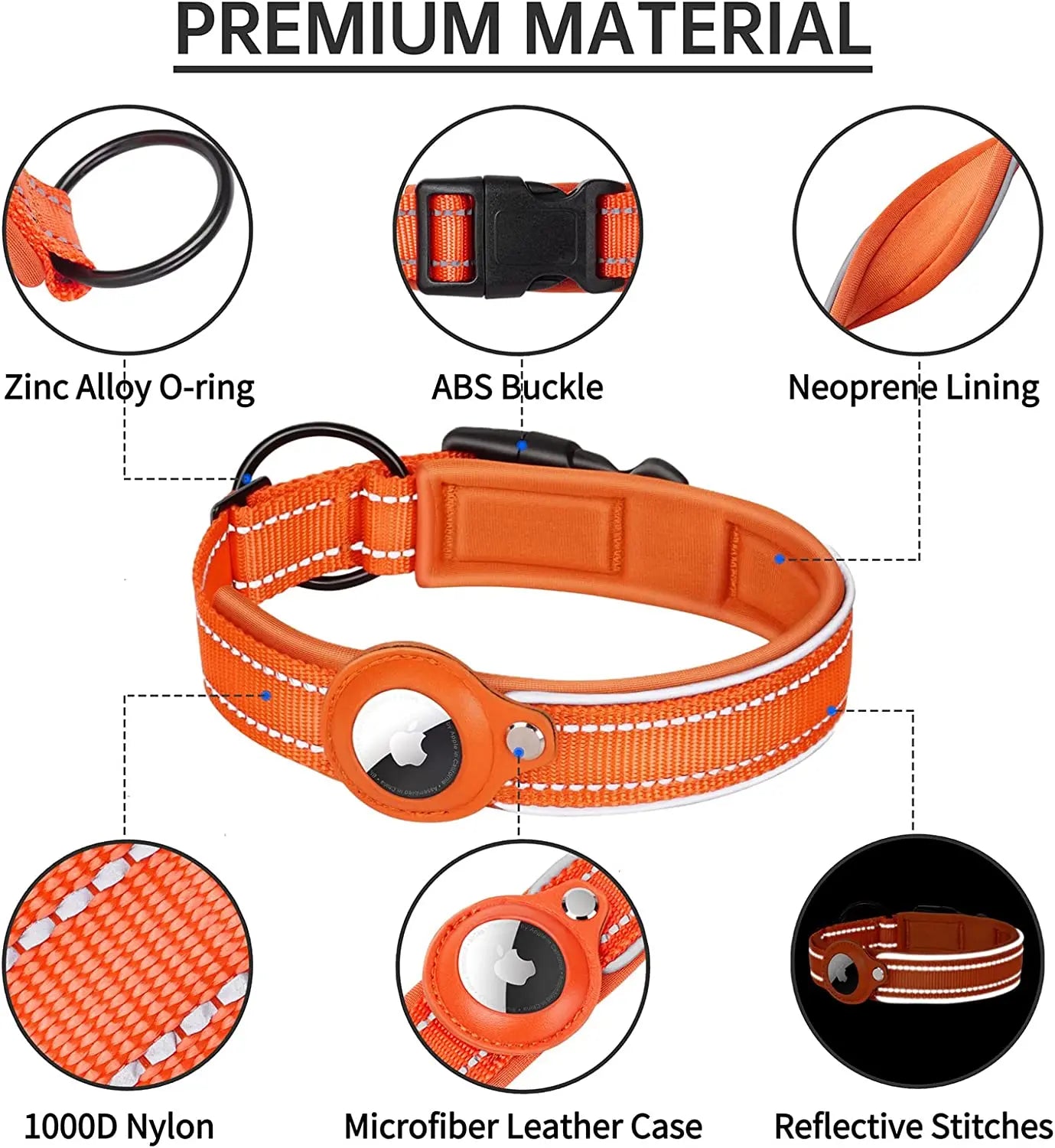 Reflective Heavy Duty AirTag Dog Collar