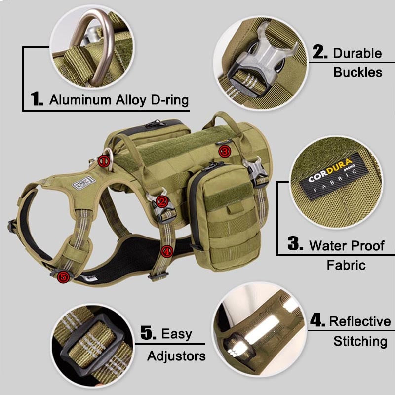 Dog Tactical Waterproof Saddle Bag Harness