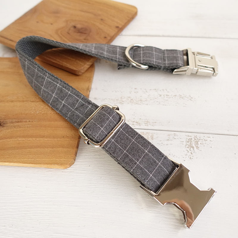 GREY GRID Engraved Dog Collar