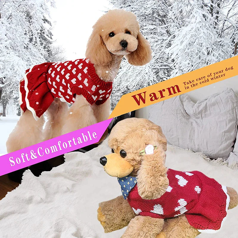 Cute Heart Puppy Knitted Dress