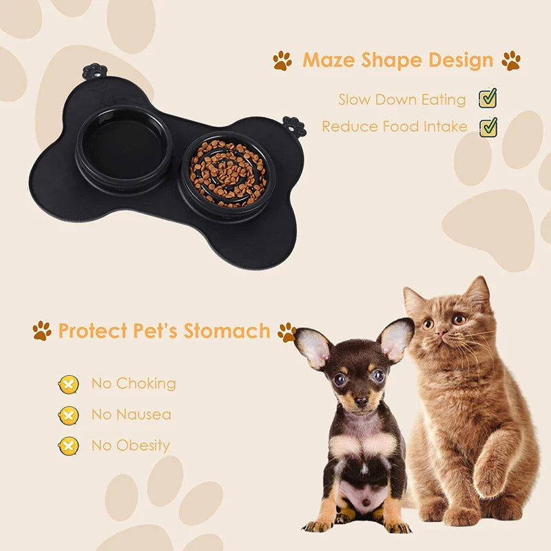 Anti-skid No Spill Double Dog Bowls