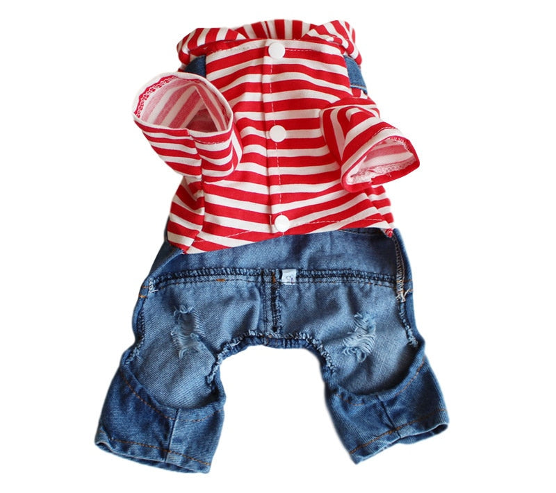 Fashion Striped Denim Dog Jumpsuit