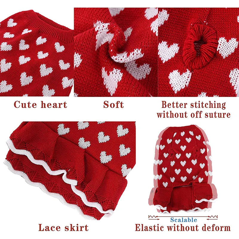 Cute Heart Puppy Knitted Dress