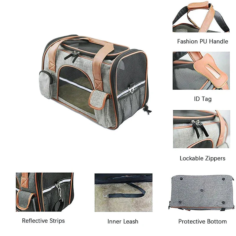 PU Handle Lockable Dog Carrier
