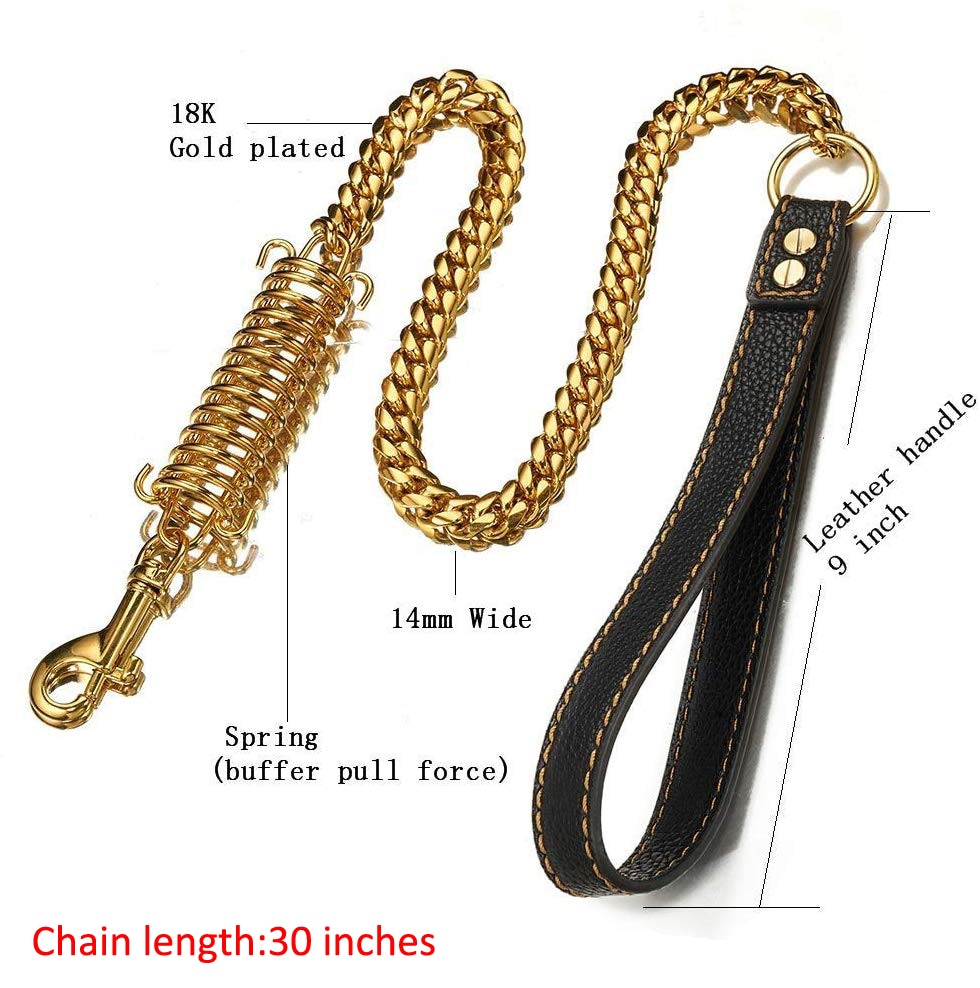 Genuine Leather Gold Metal Dog Leash