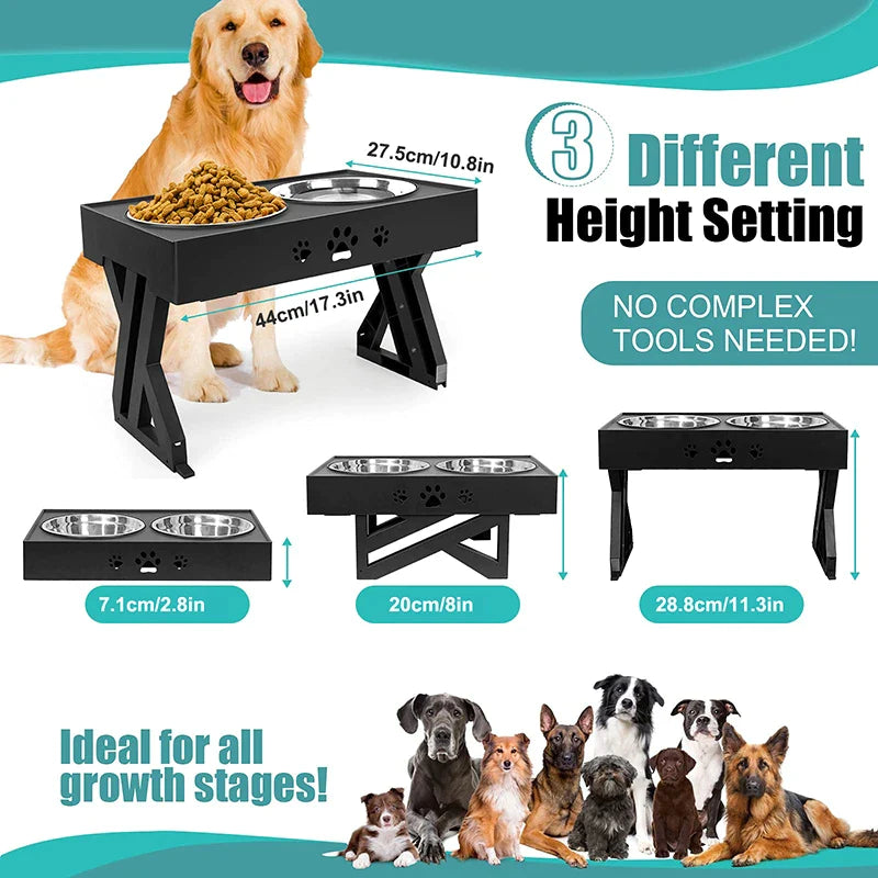 Adjustable 3-height Elevated Dog Feeder