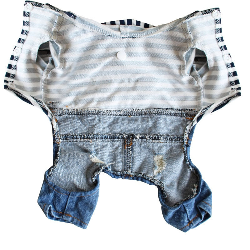 Fashion Striped Denim Dog Jumpsuit
