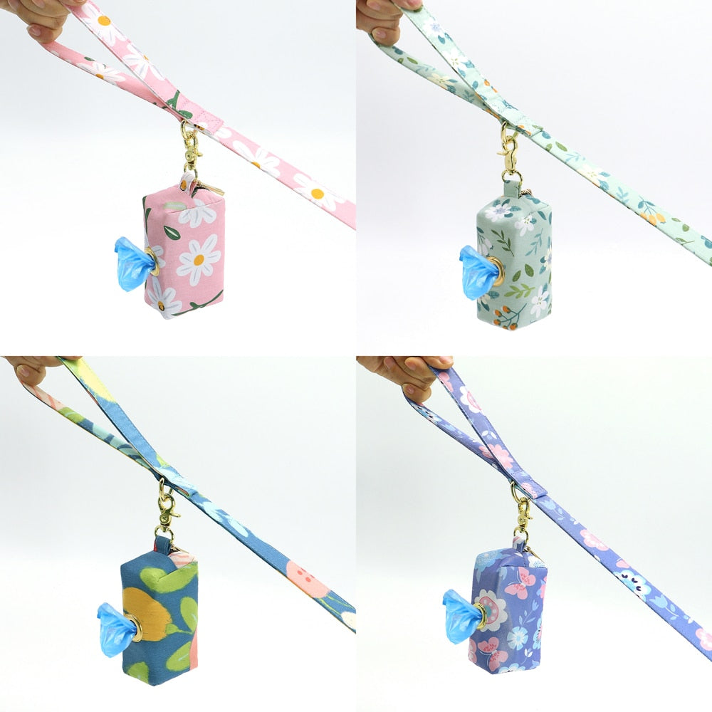 Flower Printed Dog Leash With Bag