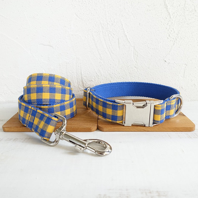 THE BLUE YELLOW Plaid Dog Collar