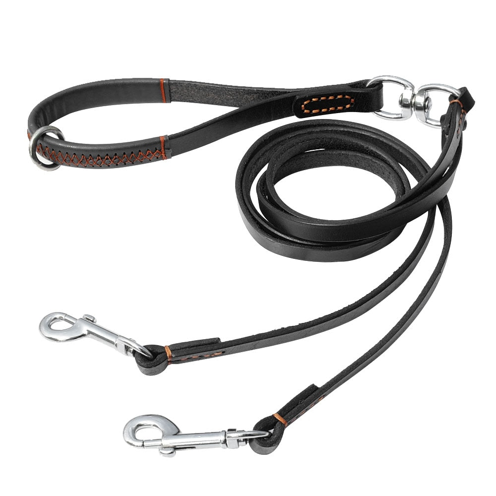 Leather 2 Ways Dog Double Leads
