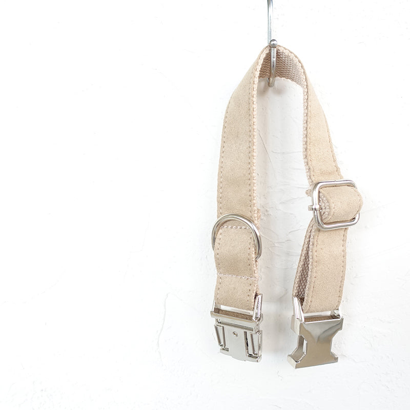 SOFT KHAKI Suede Fabric Dog Collar