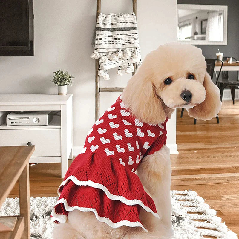 Cute Heart Puppy Knitted Dress