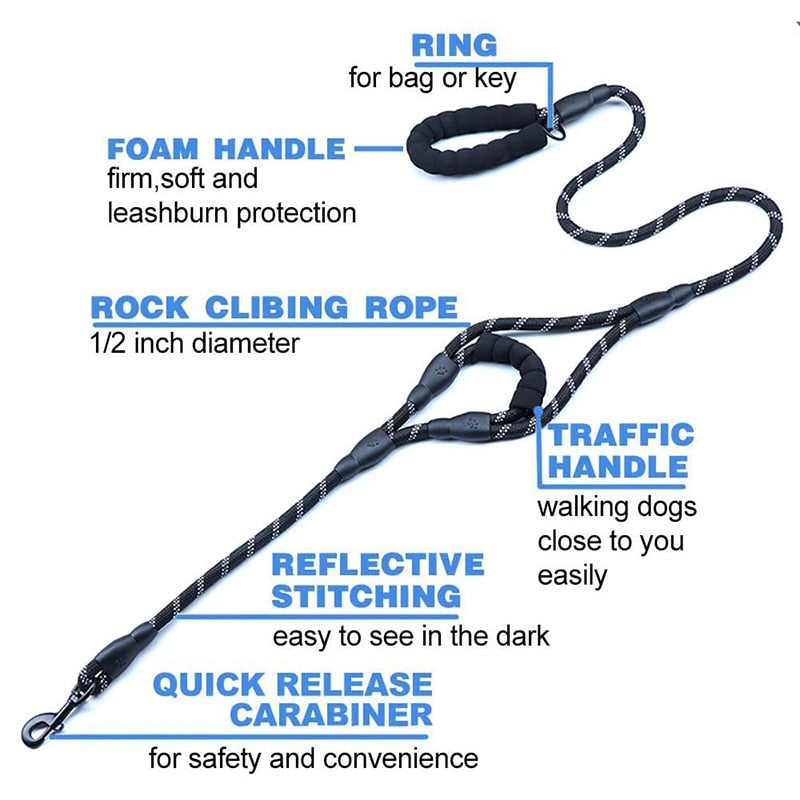 Heavy Duty 2 Padded Handles Dog Leash