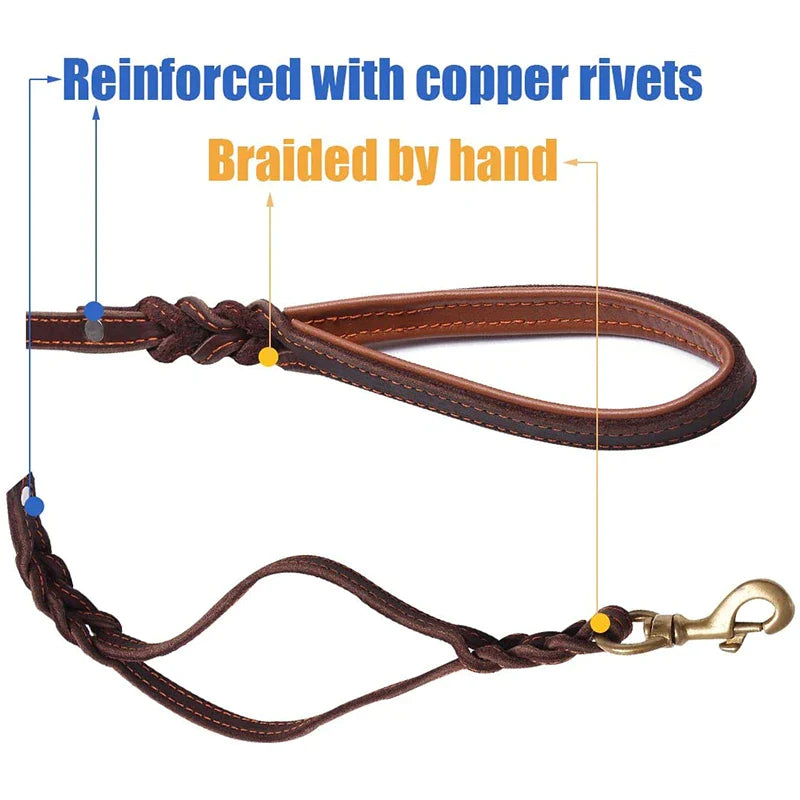 2 Padded Traffic Handles Leather Dog Leash