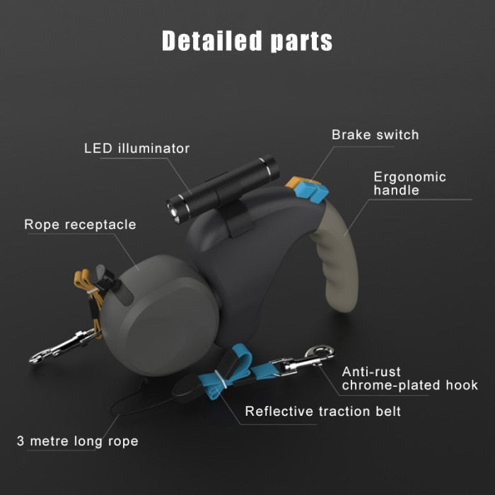 Automatic Retractable Dog Double Side Leash
