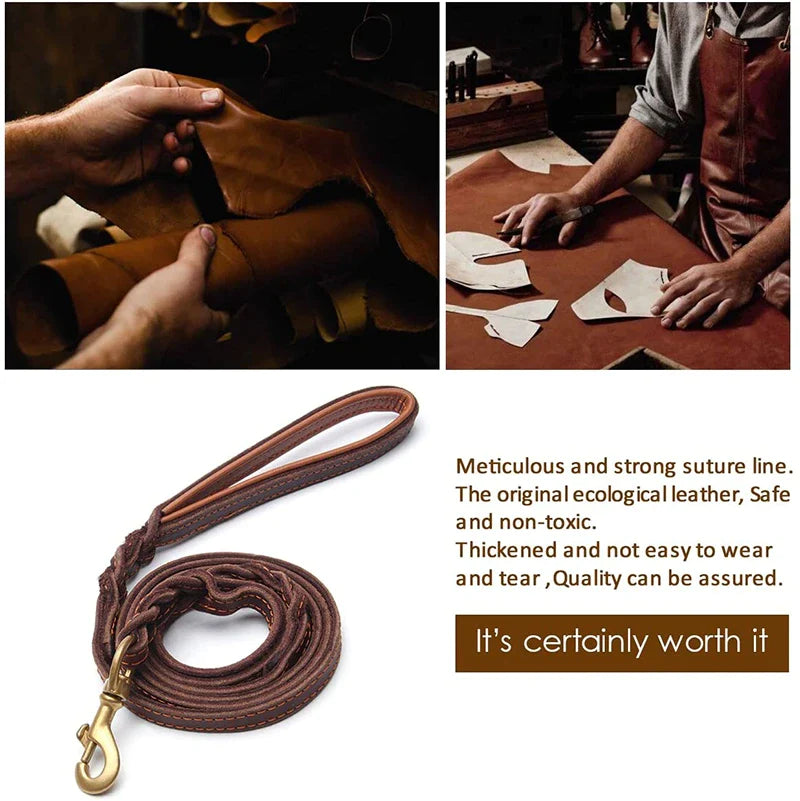 2 Padded Traffic Handles Leather Dog Leash
