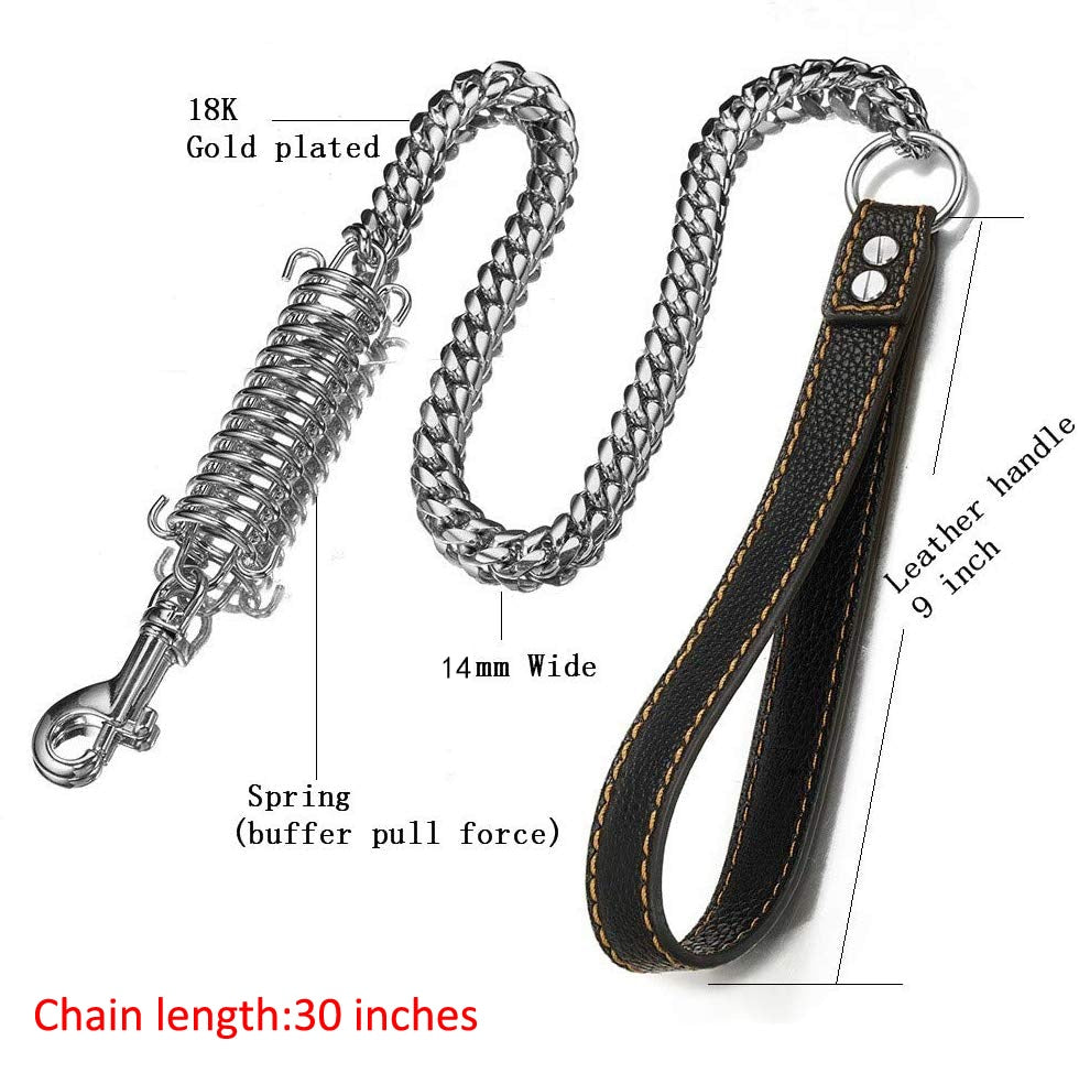 Genuine Leather Gold Metal Dog Leash