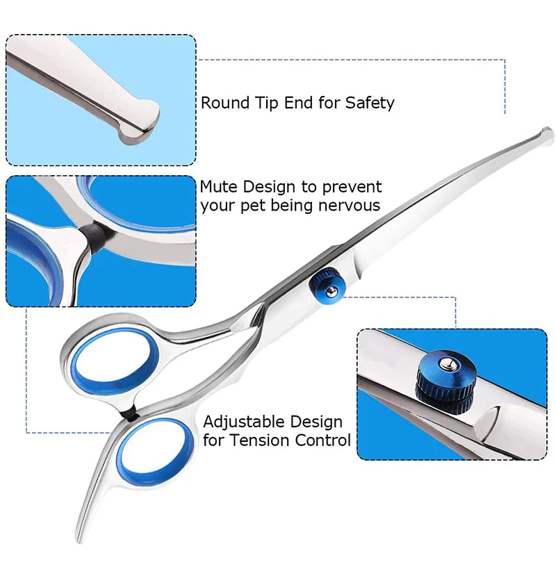 Professional Ergonomic Stainless Steel Dog Scissors Set