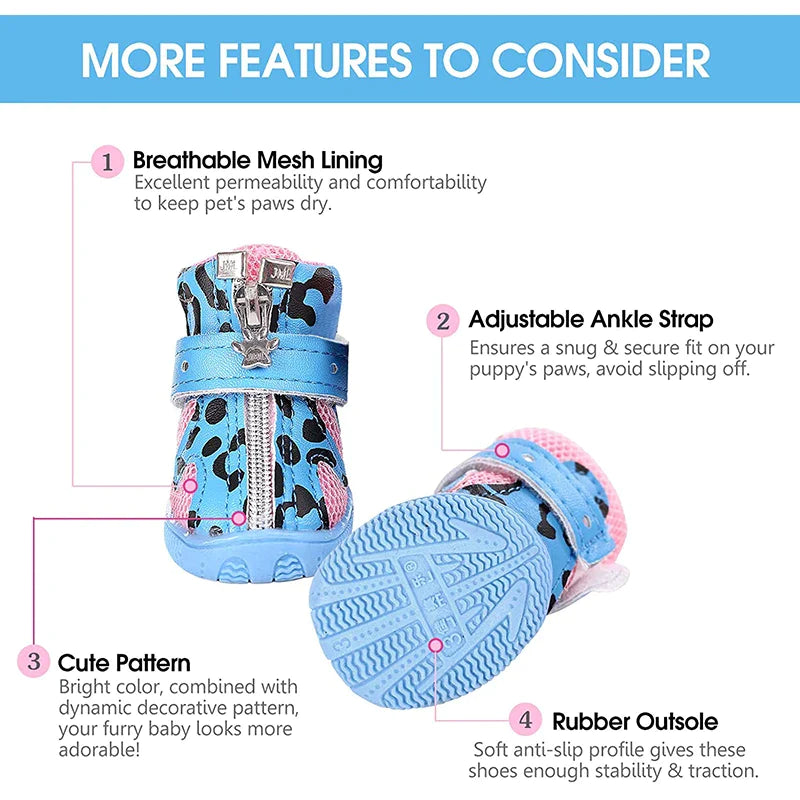 Soft Leather Reflective Small Dog Shoes