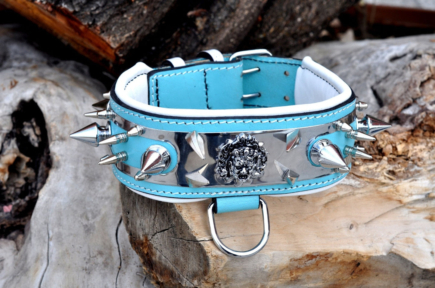 Lake Blue Luxury Leather Dog Collar