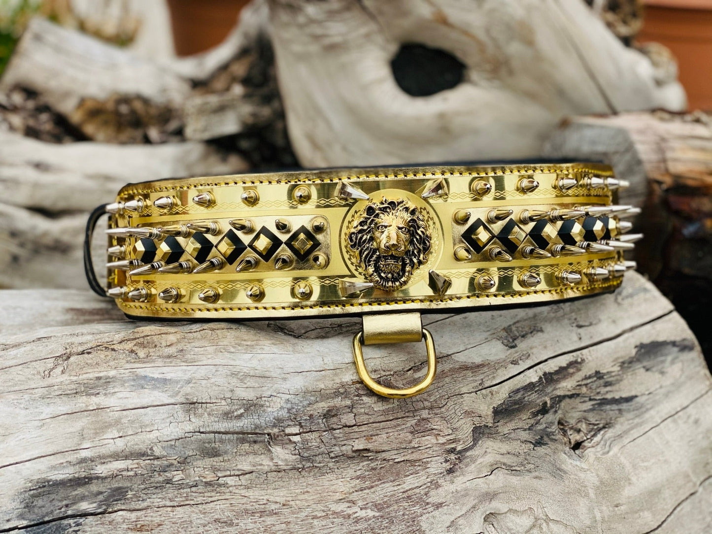 Leather Gold Lion Dog Collar