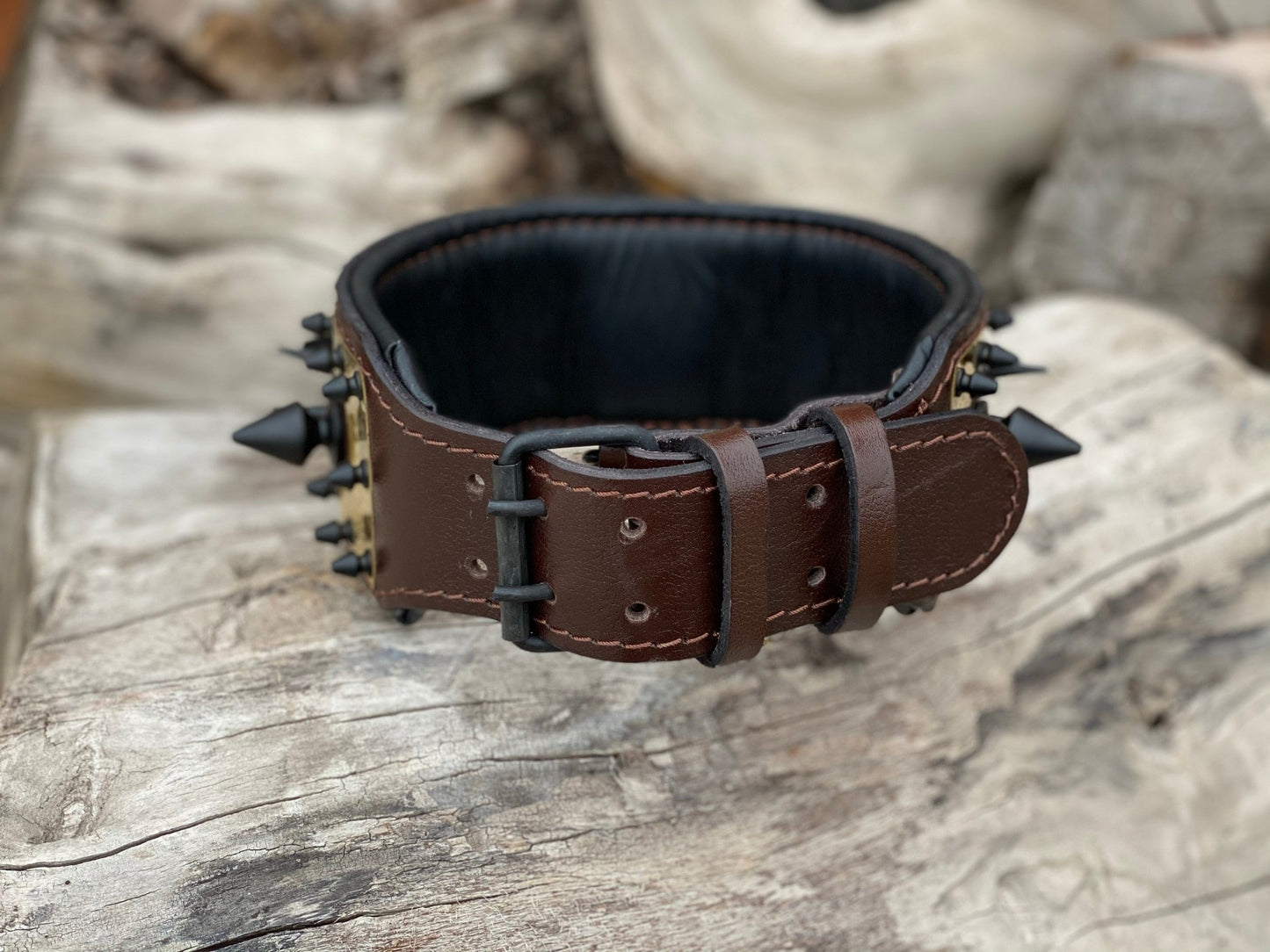 Brown Leather Bulldog Dog Collar