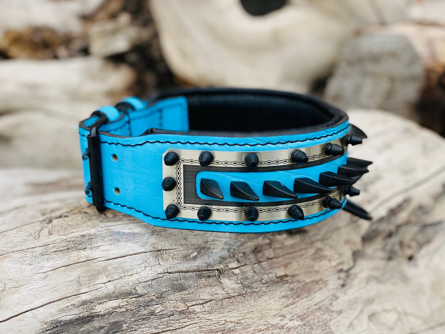 Blue Bulldog Leather Dog Collar