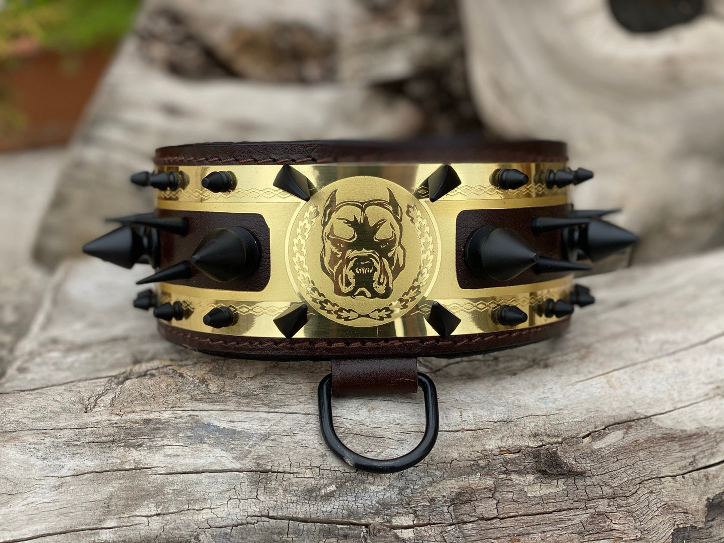 Brown Leather Bulldog Dog Collar
