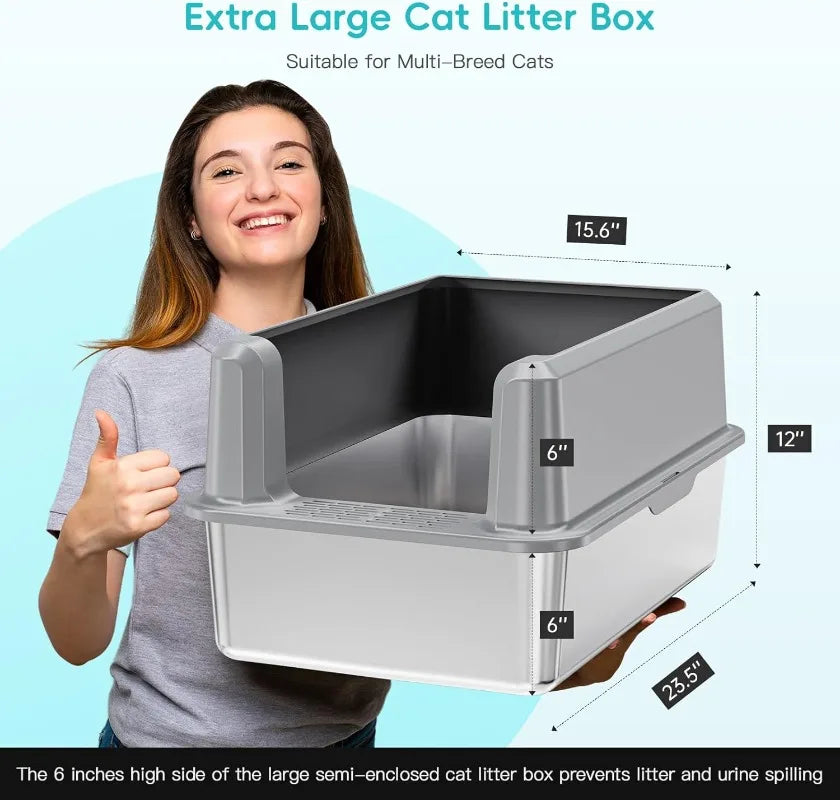 Large Stainless Steel Cat Litter Box