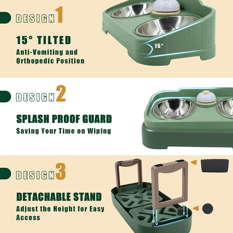 3-in-1 Stainless Steel Elevated Dog Bowl