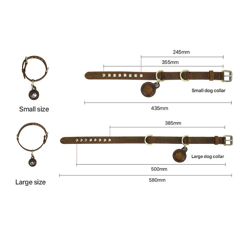 Genuine Leather Dog AirTag Collar