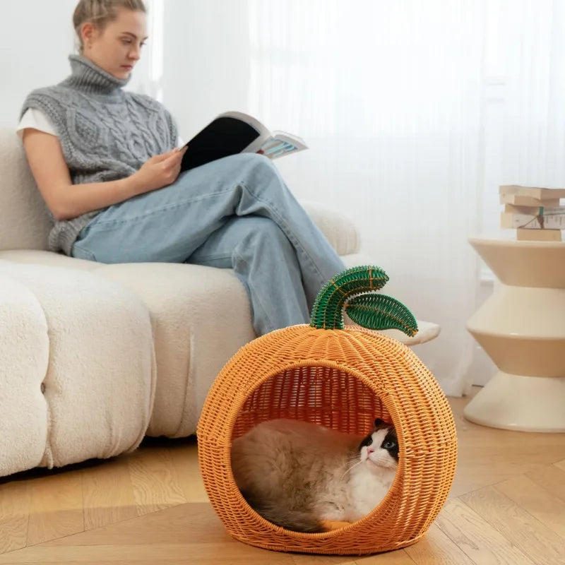 Hand Woven Rattan Cat Bed