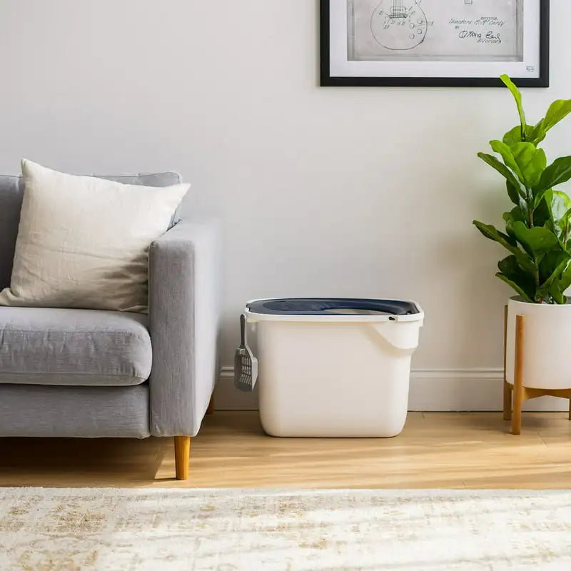Square Top White Entry Cat Litter Box