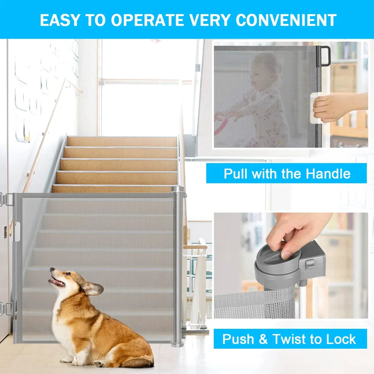 Safety Mesh Retractable Dog Gate