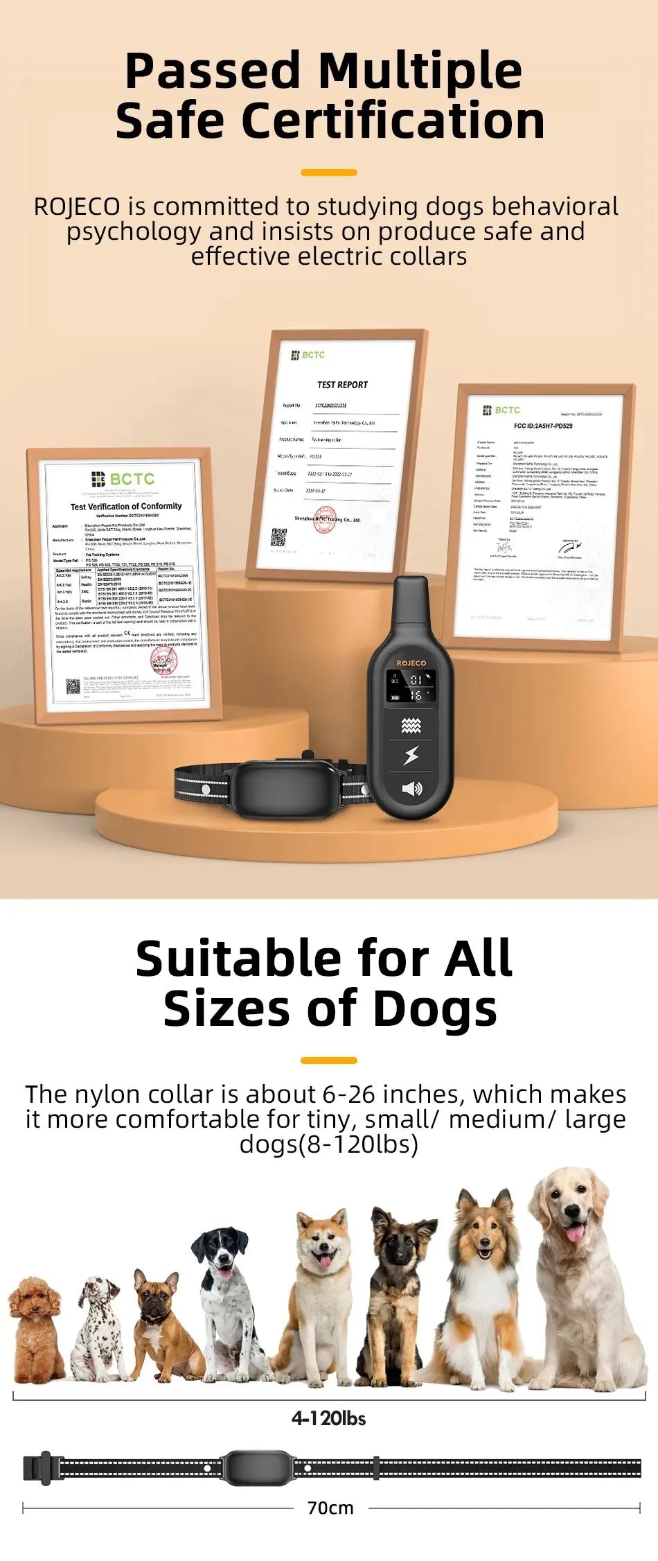 Rechargeable Remote Control IPX7 Dog Collar