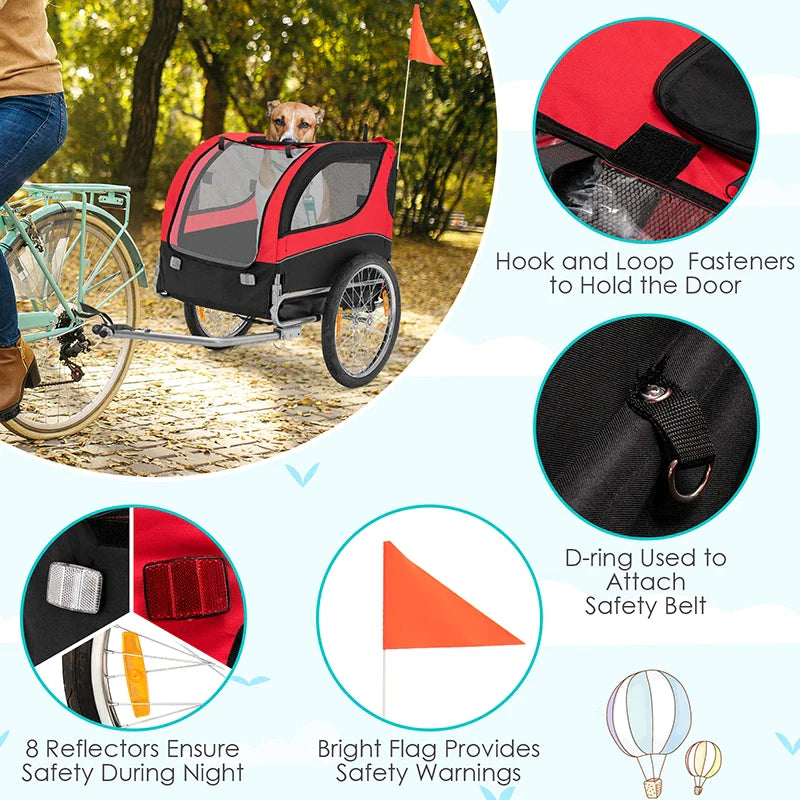 Foldable 3 Entrances Dog Bike Trailer