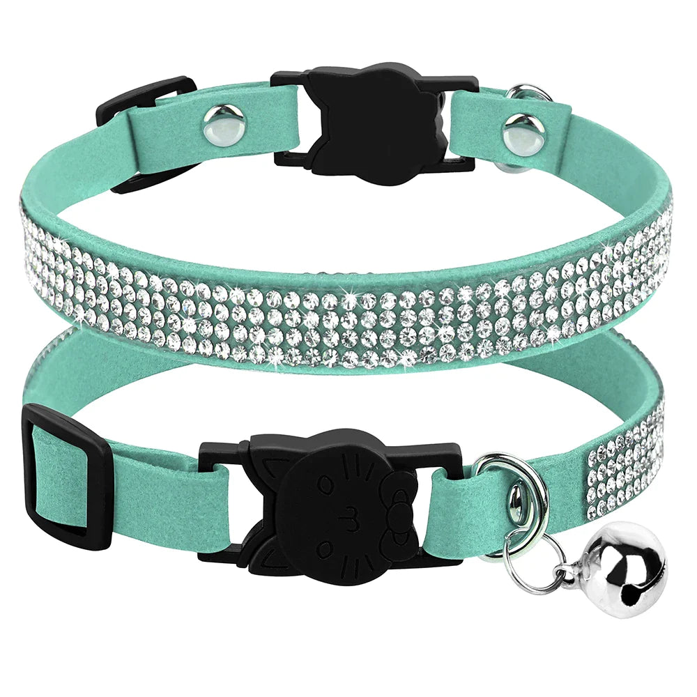 Soft Suede Leather Cat Bling Collars
