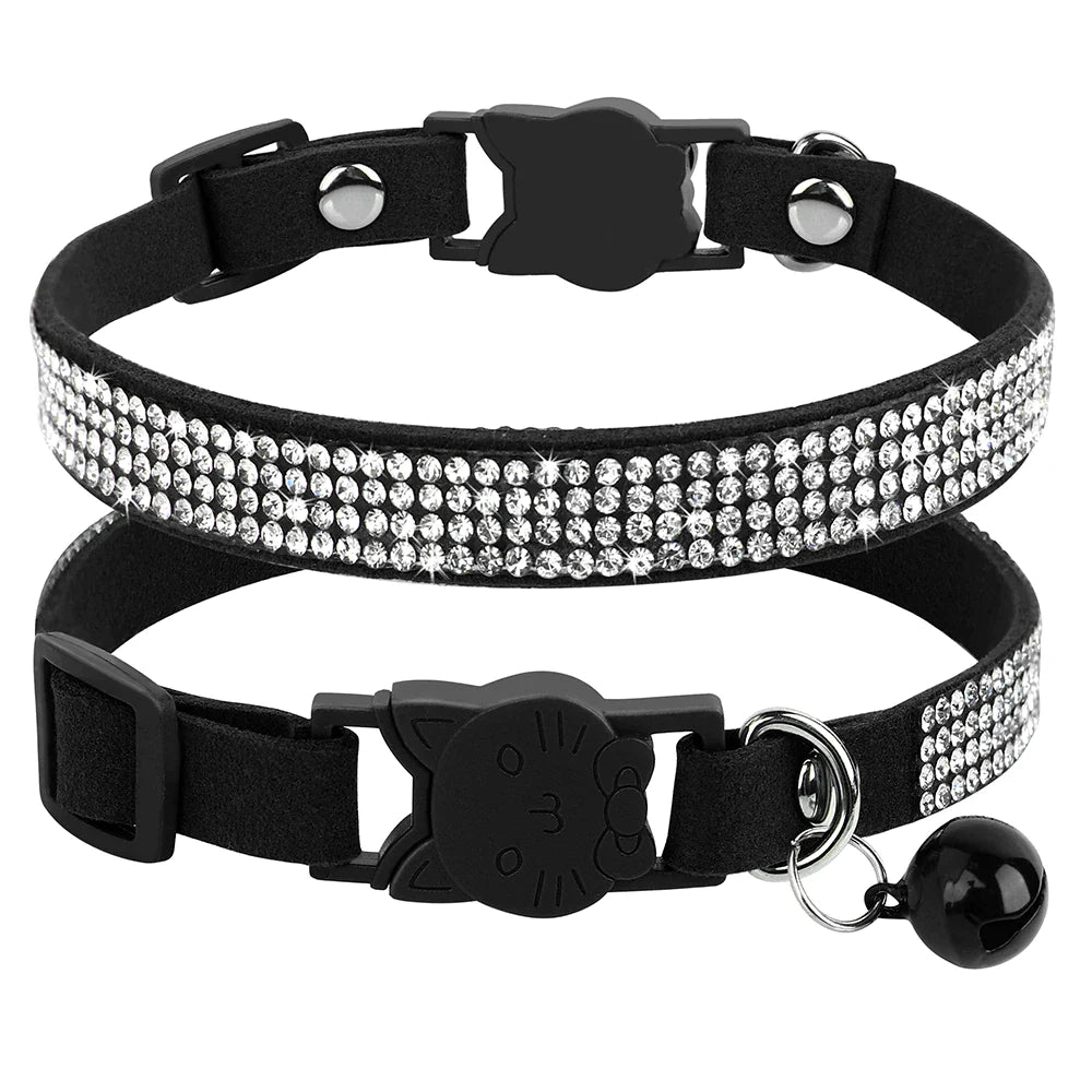 Soft Suede Leather Cat Bling Collars