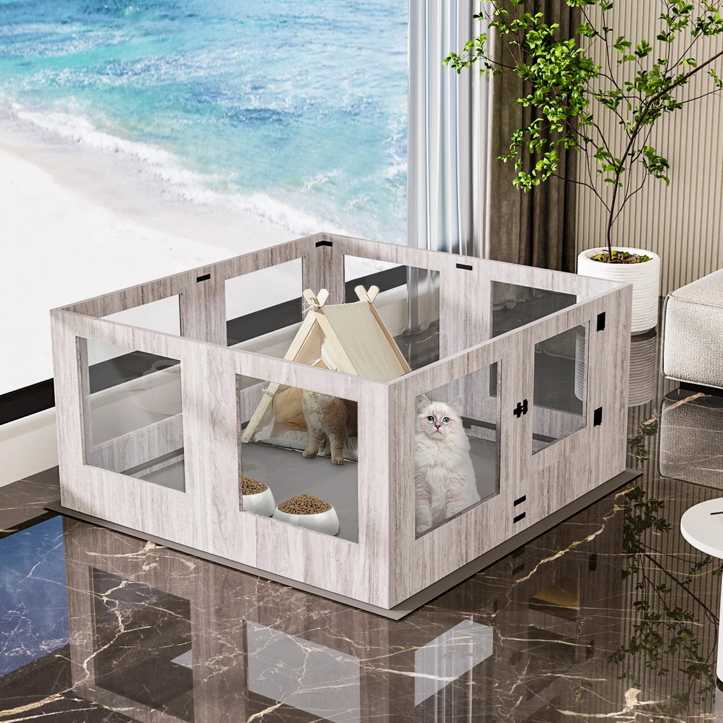 Indoor Tempered Glass Dog Playpen