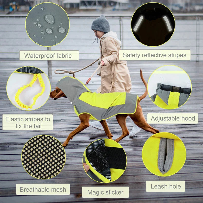 Adjustable Lightweight Hooded Dog Raincoat