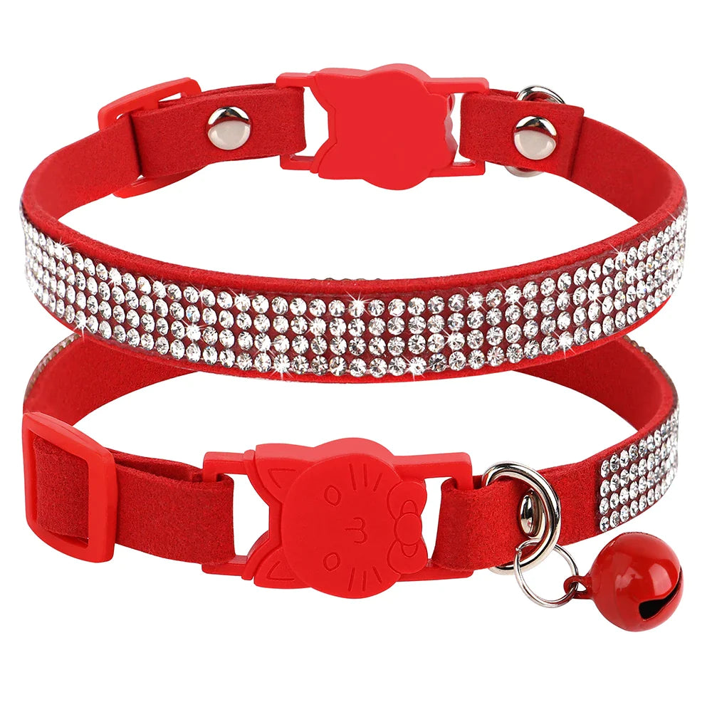 Soft Suede Leather Cat Bling Collars