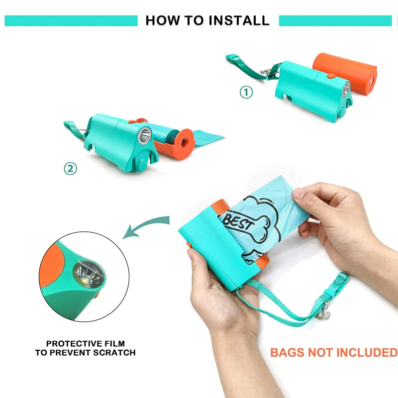 Dog Poop Bags Dispenser With LED Flashlight