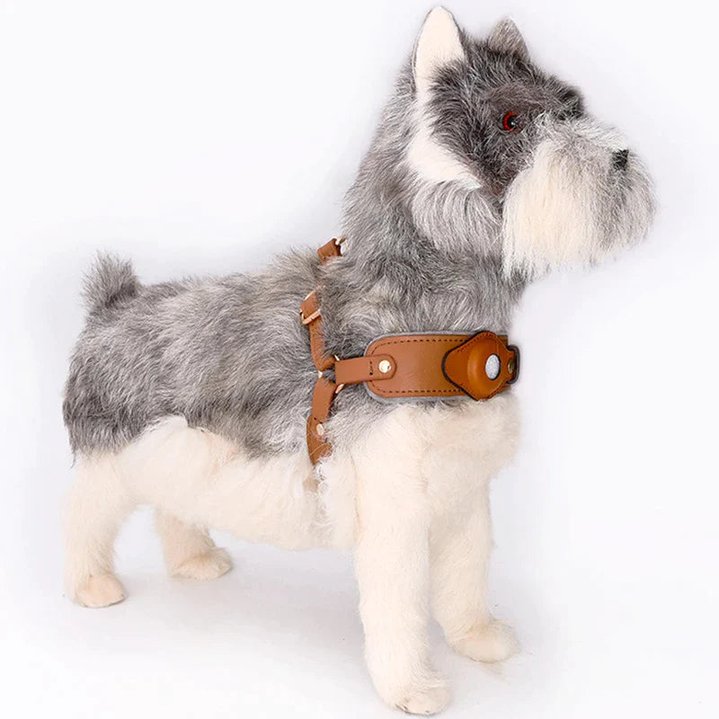 Leather Dog Chest Strap AirTag Harness