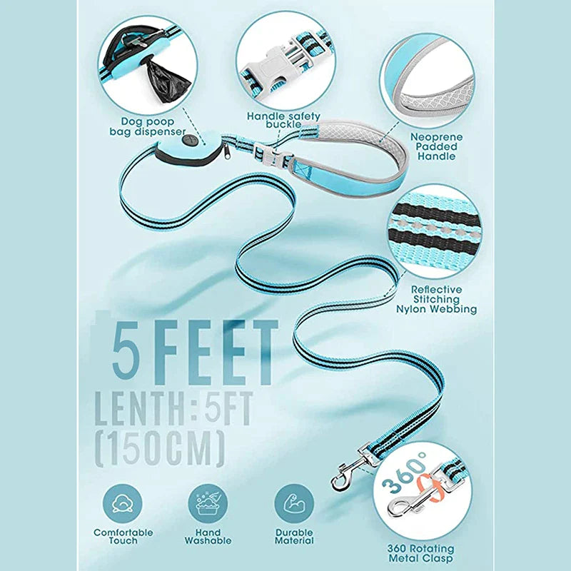 Reflective Nylon Hands Free Dog Walking Leash