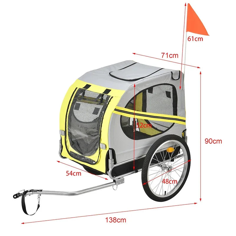 Yellow Foldable Dog Bicycle Trailer