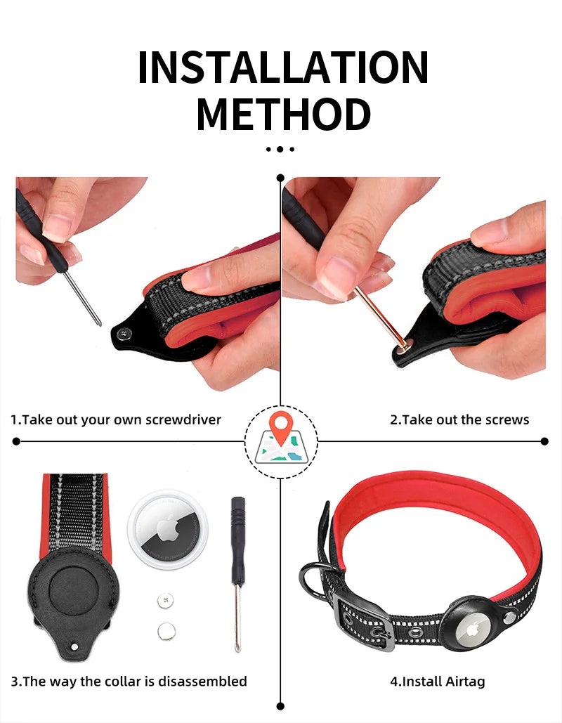 Reflective Nylon Dog AirTag Collar & Lead