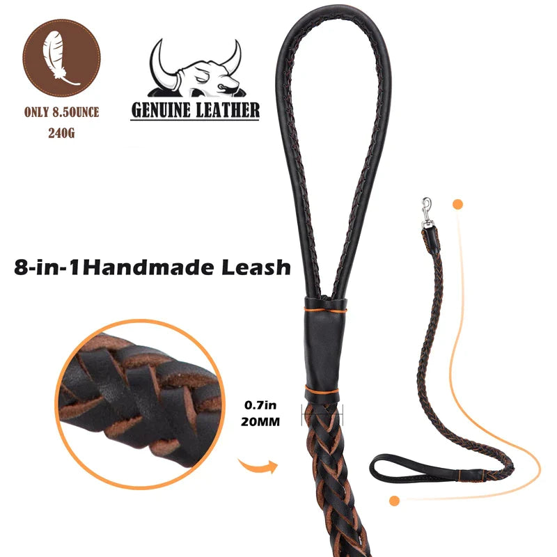 Braided Strong Leather Dog Leash