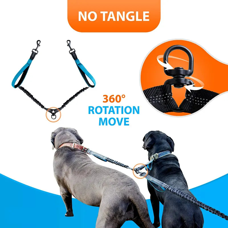 Reflective Strong Hands Free Double Dog Lead