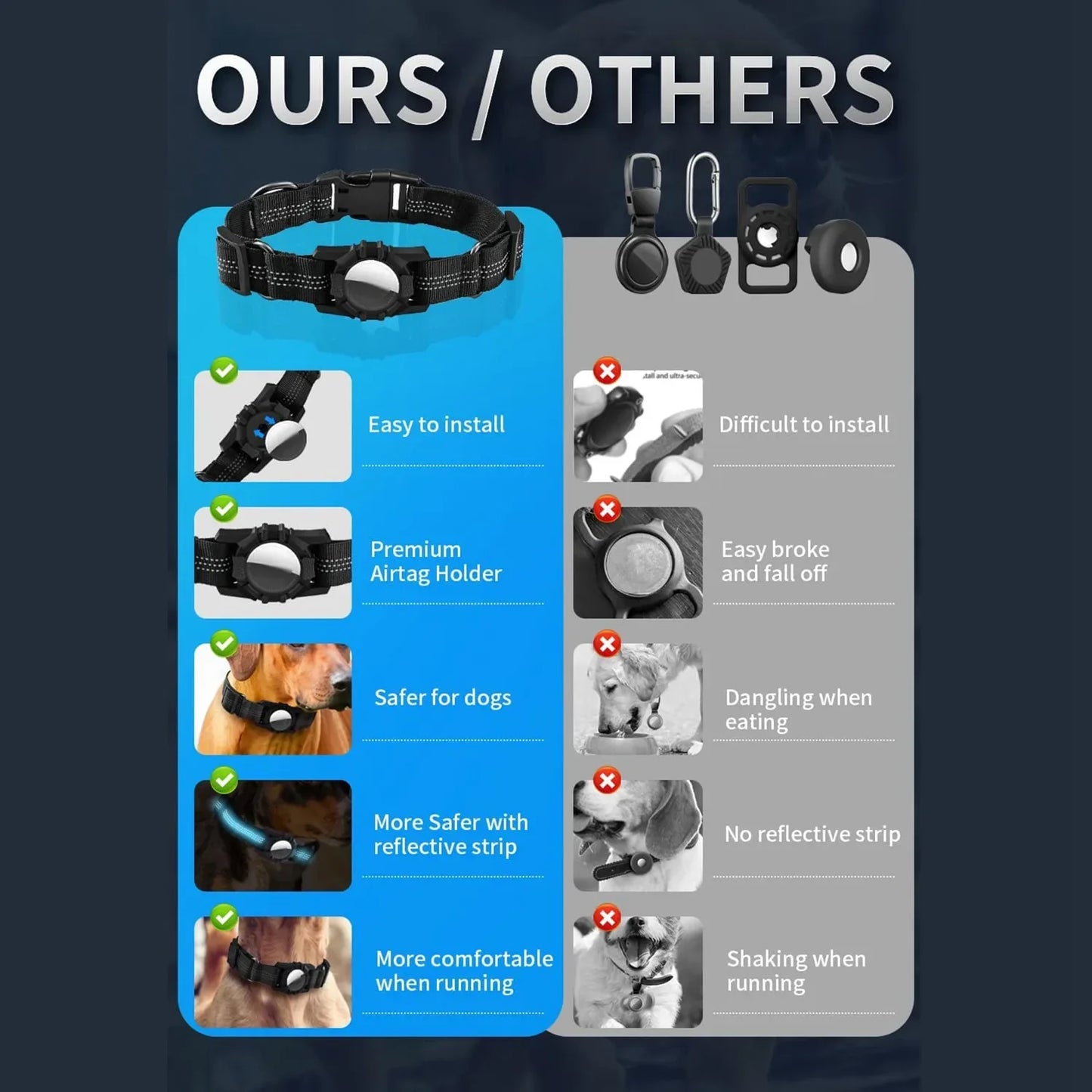 1000D Nylon Heavy Duty Dog AirTag Collar