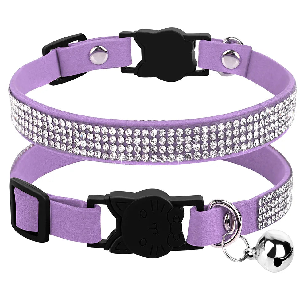 Soft Suede Leather Cat Bling Collars